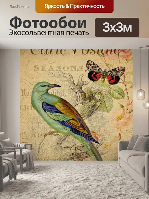 Фотообои Птица Цветочная Французская Открытка
