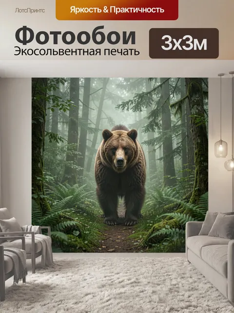 Фотообои Медведь в туманном лесу