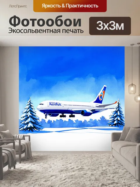 Фотообои зимний пейзаж с boeing 787 «аэрофлот», стоящим на снегу