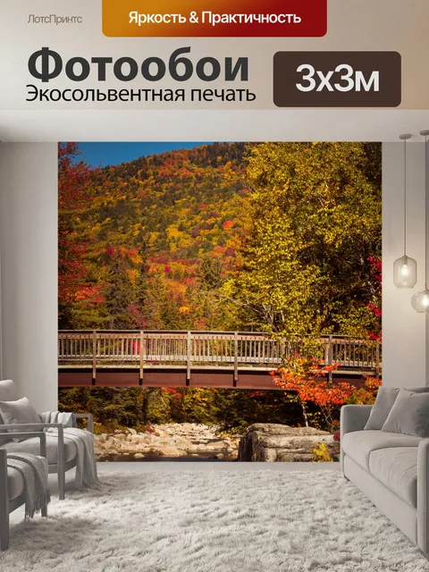Фотообои Мост в лесу осенью
