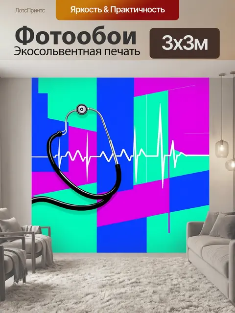 Фотообои создайте абстрактное изображение стетоскопа и электрокардиограммы