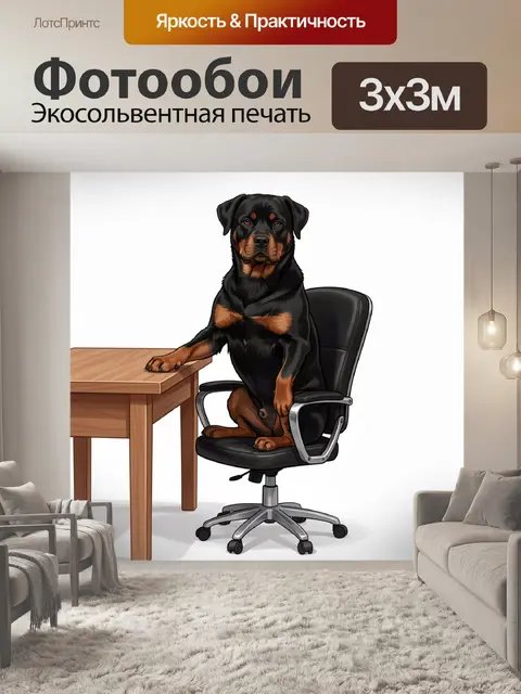 Фотообои Ротвейлер в офисном кресле