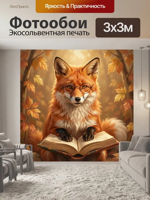Фотообои Лиса в очках с книгой