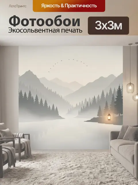 Фотообои Туманный горный пейзаж с фонарем