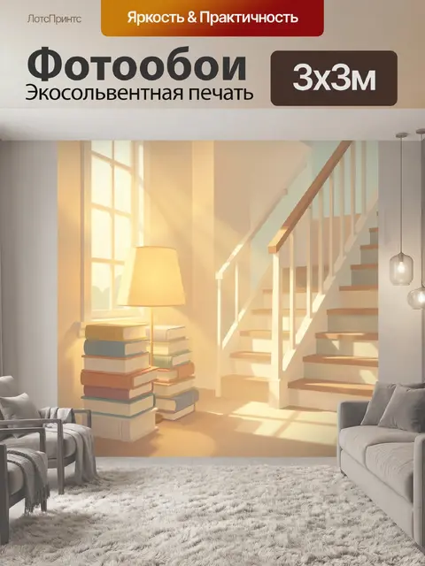 Фотообои Солнечный интерьер с лестницей и книгами