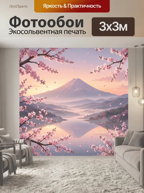 Фотообои Панорамный вид на гору и сакуру