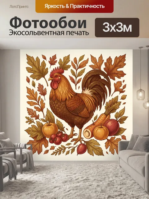Фотообои Петух среди осенних плодов