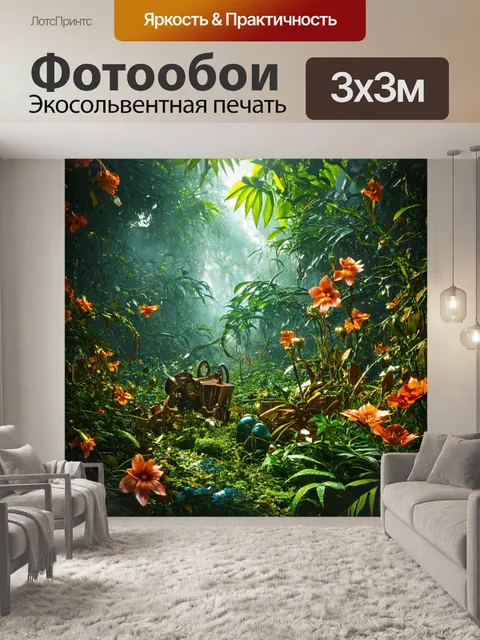 Фотообои джунгли в стиле стимпанк, усыпанные металлическими цветами и паровыми открытиями