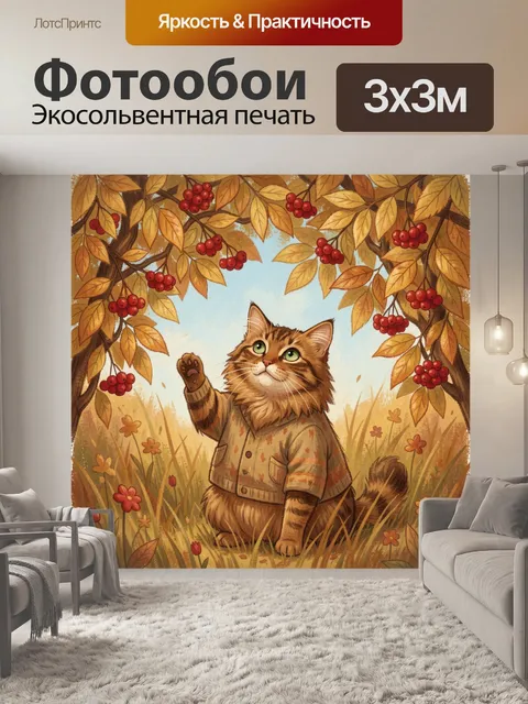 Фотообои Рыжий кот в осеннем саду