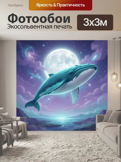 Фотообои Кит на фоне луны и звёзд