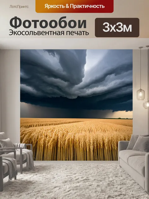 Фотообои поле в непогоду, где темные грозовые облака нависают над золотистым зерном