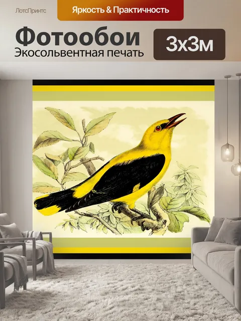 Фотообои Птица экзотическая винтажная живопись