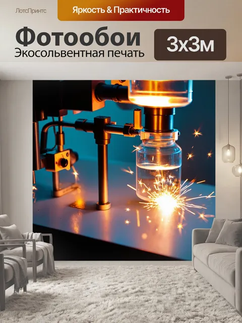 Фотообои научный эксперимент с электрическими разрядами в лаборатории, с яркими искрами и освещением