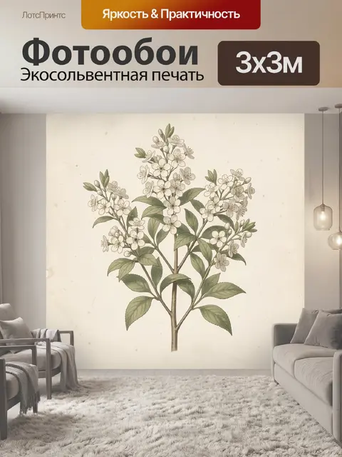 Фотообои Ветвь яблони с белыми цветами