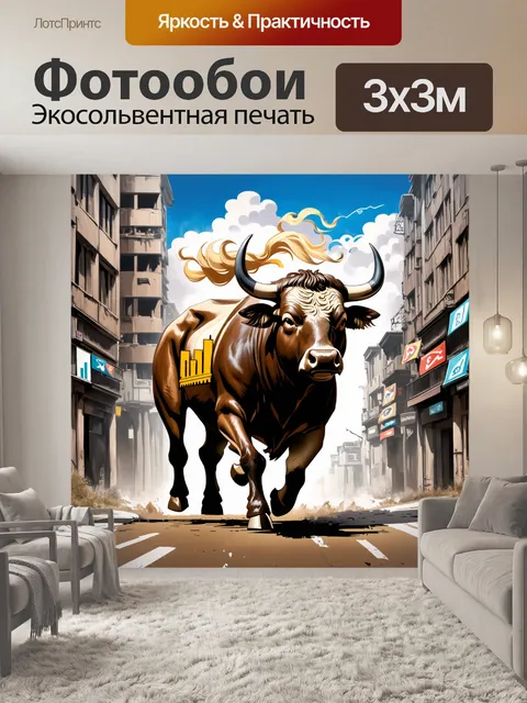 Фотообои давящий променад быка с графиками на его боках