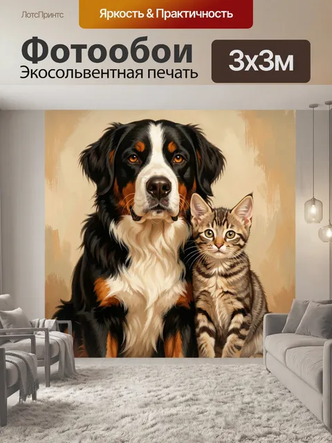 Фотообои Собака и котенок вместе