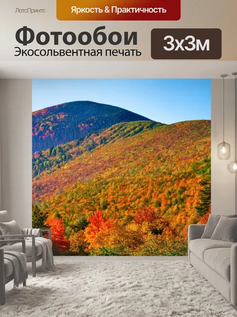 Фотообои осень — горы с покрытыми цветной листвой склонами