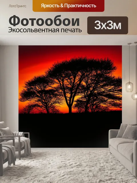Фотообои чёрные деревья под красным небом с изменениями света