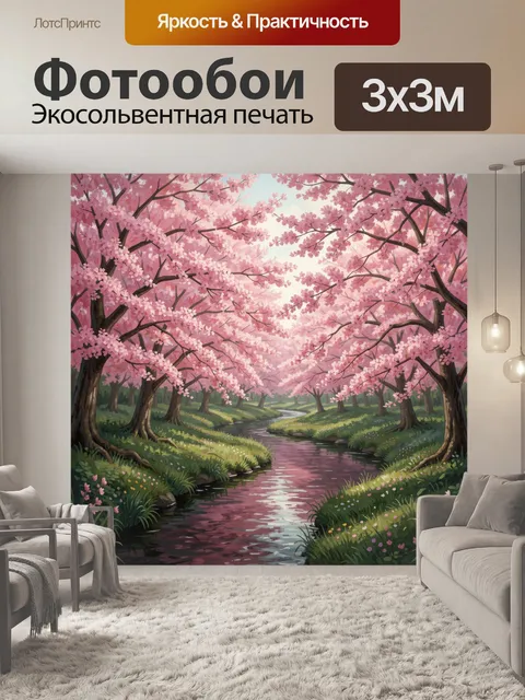 Фотообои Сакура над ручьём в саду