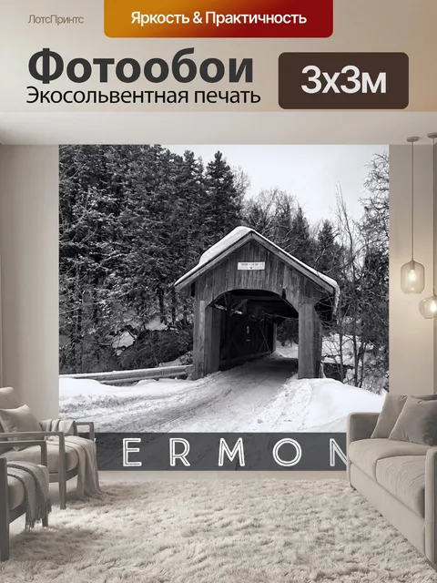 Фотообои Вермонт Зимний Туристический Плакат