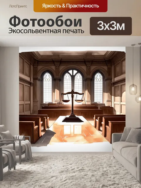 Фотообои изображение интерьера старого зала судебного заседания с высокими потолками