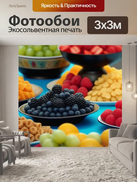 Фотообои фрукты и закуски на праздничном столе