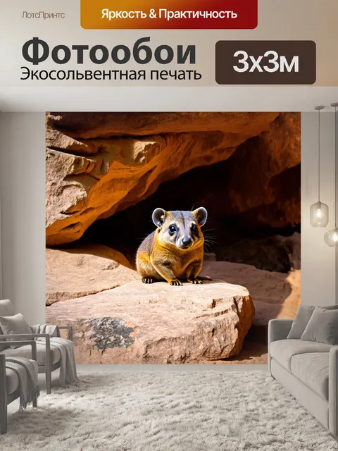 Фотообои скальный даман, сидящий в тени необычных структур скал, с проникающим через них светом, создающим…