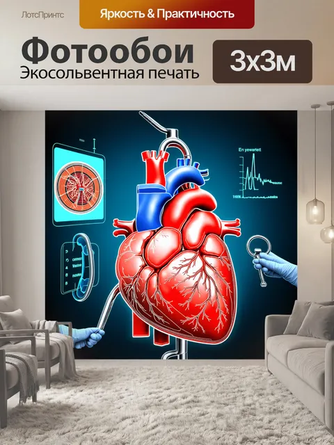 Фотообои визуализация сложной операции на сердце с использованием 3d-графики