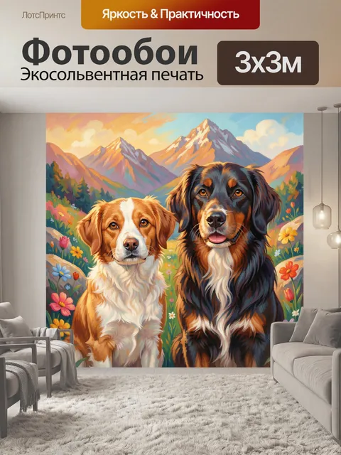 Фотообои Два пса среди горных цветов