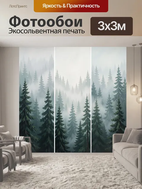 Фотообои Туманный хвойный лес