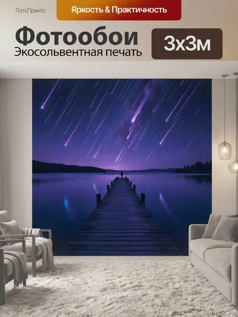 Фотообои Метеорный дождь над озером