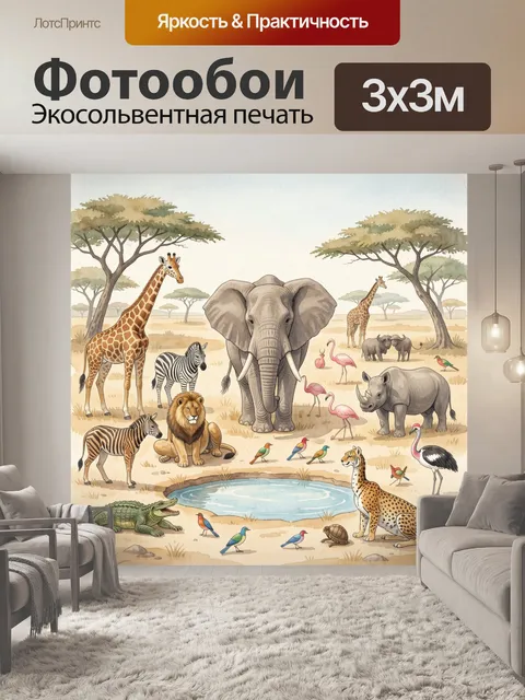 Фотообои Африканские животные у водопоя
