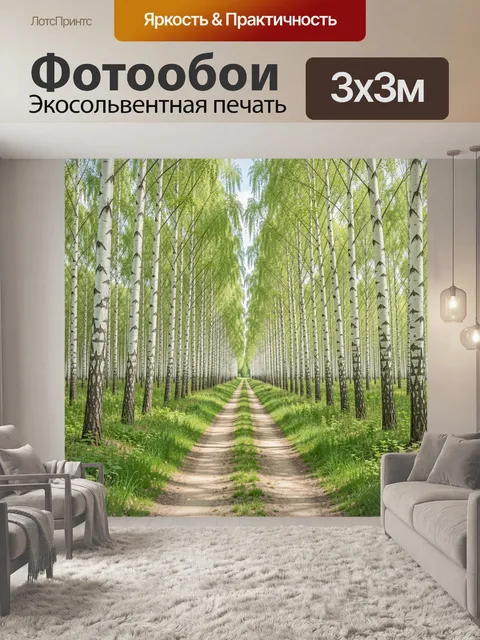 Фотообои Березовая аллея с лесной дорогой