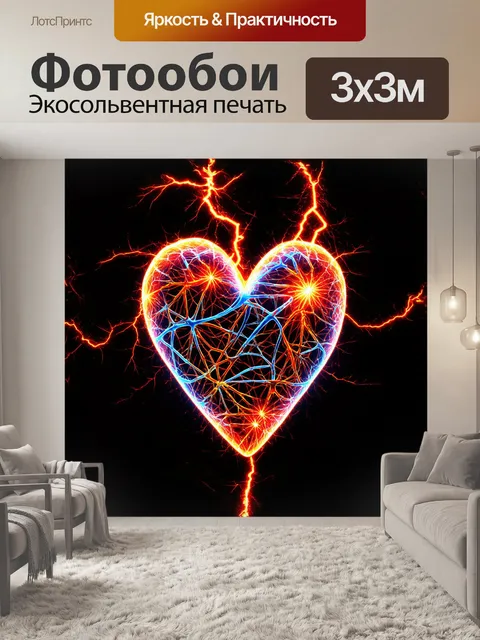 Фотообои сердце, состоящее из сердечно-сосудистых узоров и клеточных структур, выполненное в технике цифровой живописи
