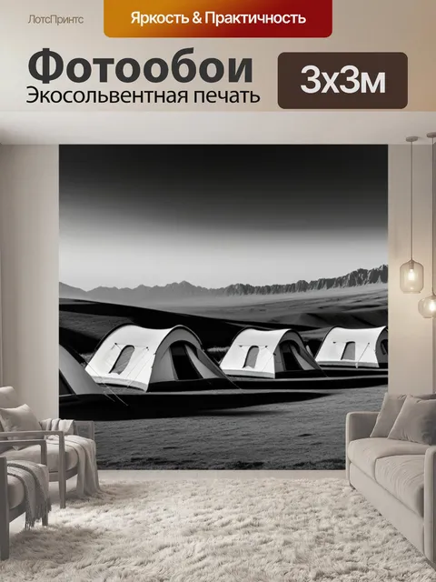 Фотообои пейзаж с палатками чернобелый