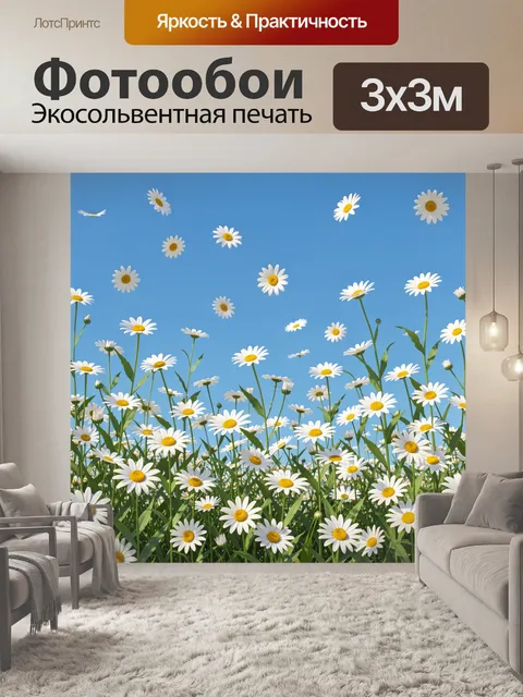 Фотообои Ромашки в голубом небе