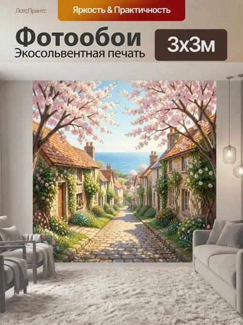 Фотообои Цветущая деревня у моря