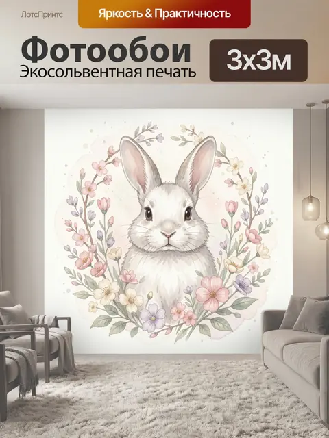 Фотообои Кролик в цветочном венке
