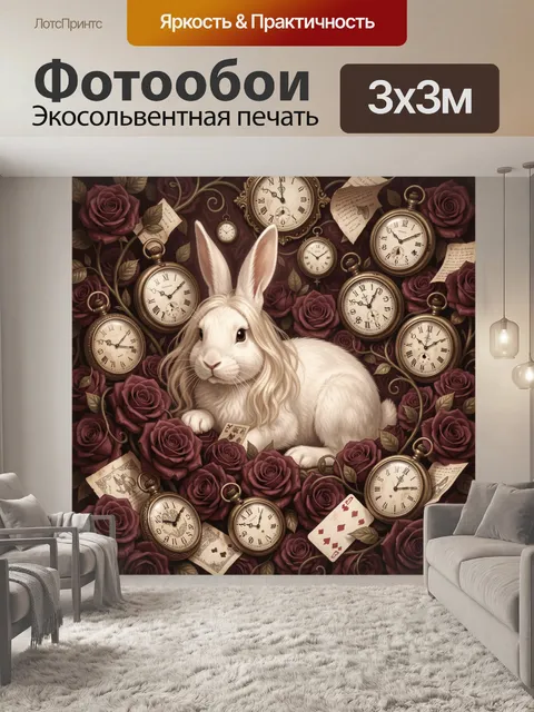 Фотообои Сказочный заяц с часами