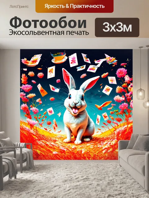 Фотообои на абстрактной композиции нас встречает кролик