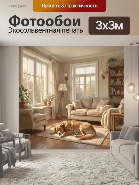 Фотообои Собака в солнечной гостиной