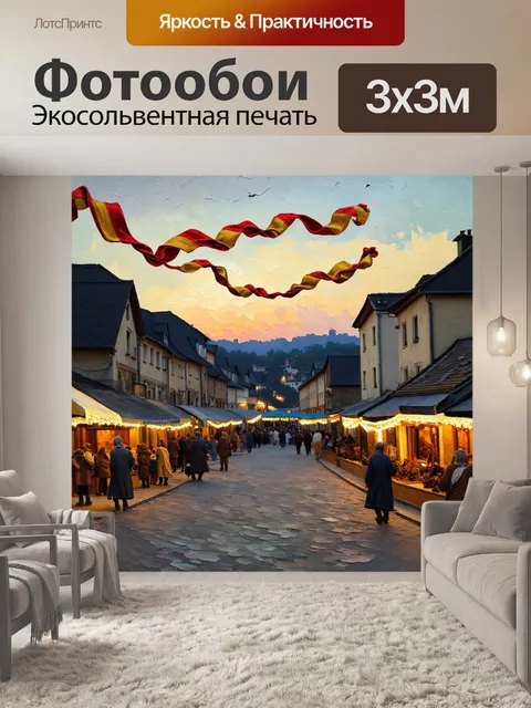 Фотообои старинный румынский город вечером, улицы которого наполнены атмосферой праздника