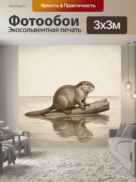 Фотообои Выдра на бревне в воде
