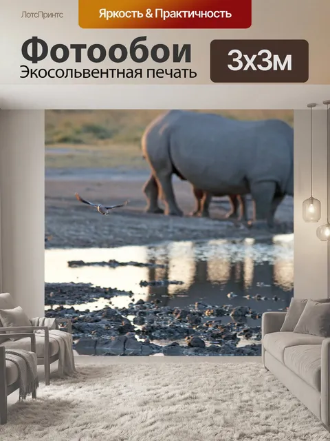 Фотообои птица летит с носорогом