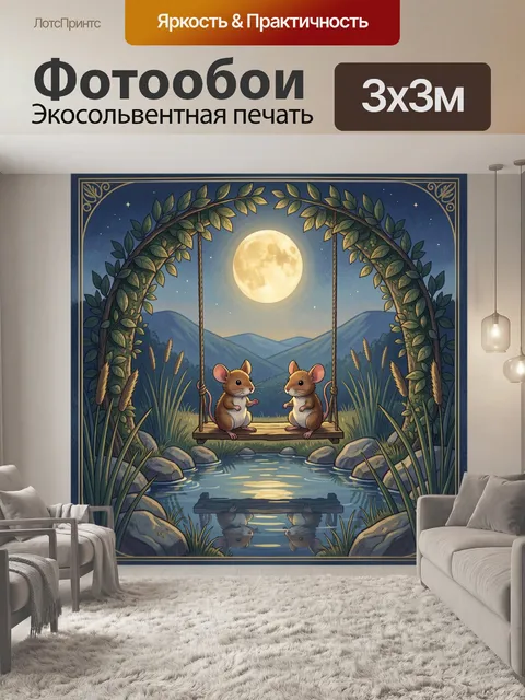 Фотообои Мышата на качелях при луне