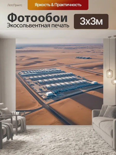 Фотообои громадные ангары и здания космодрома байконур с четкими архитектурными линиями, окруженные песчаными дюнами