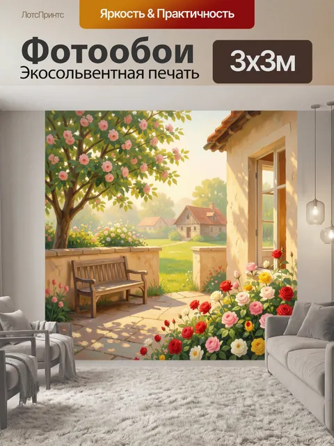 Фотообои Цветущий сад у деревенского дома