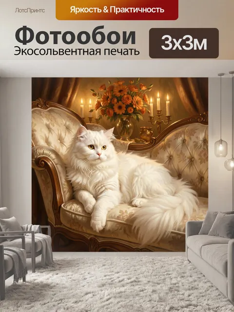 Фотообои Белый пушистый кот в интерьере