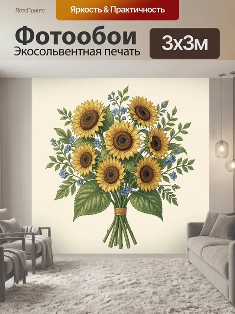 Фотообои Букет подсолнухов и полевых цветов