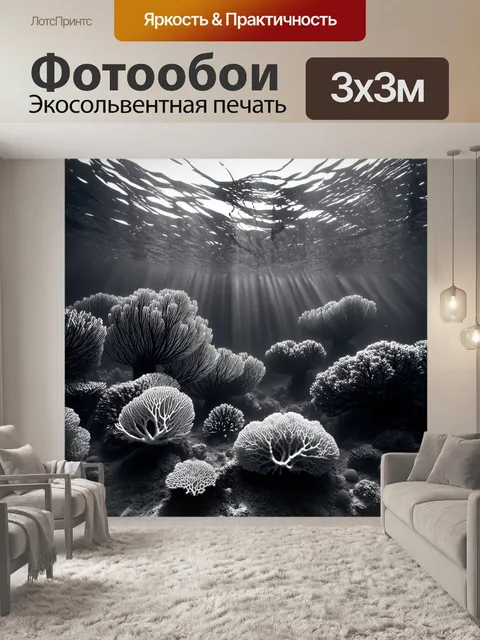 Фотообои черно-белый с изображением подводного пейзажа